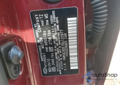 2011 Hyundai Genesis 3.8L z USA, uszkodzony, nr VIN KMHGC4DE7BU133977